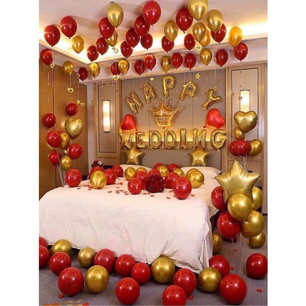 [Mẫu Mới] Set bóng trang trí đám cưới phòng cưới hoàng gia màu đỏ mận