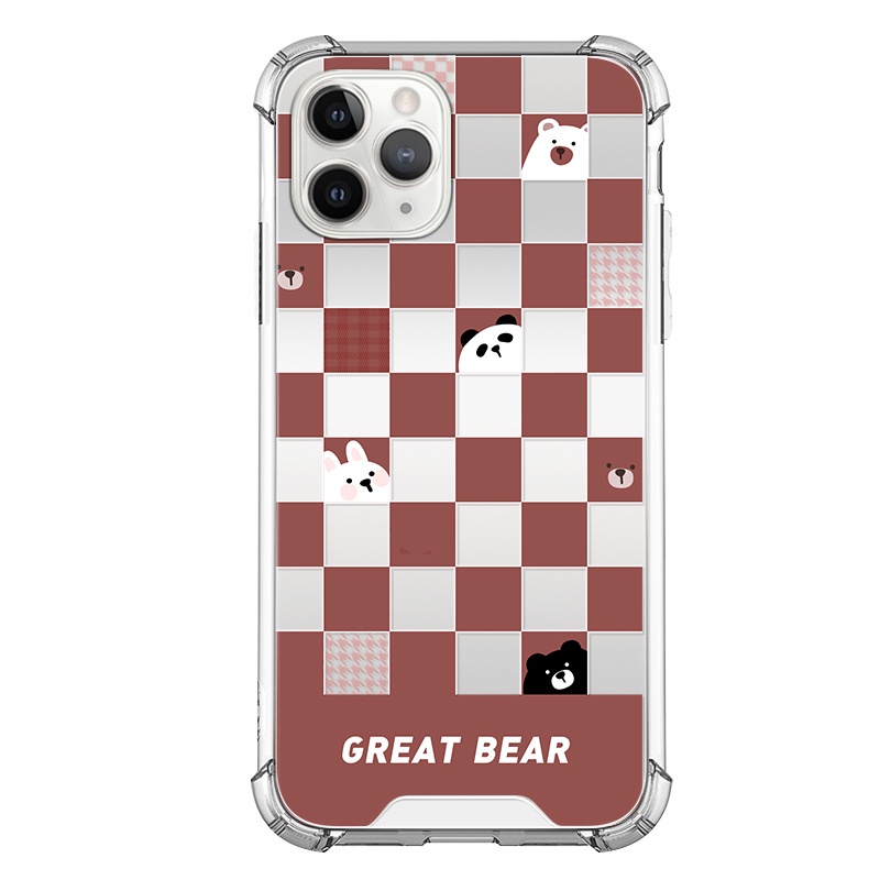 Ốp Điện Thoại Tráng Gương Họa Tiết Kẻ Ô Hình Gấu Cho Apple Iphone 13 Pro Max x/6/7/8