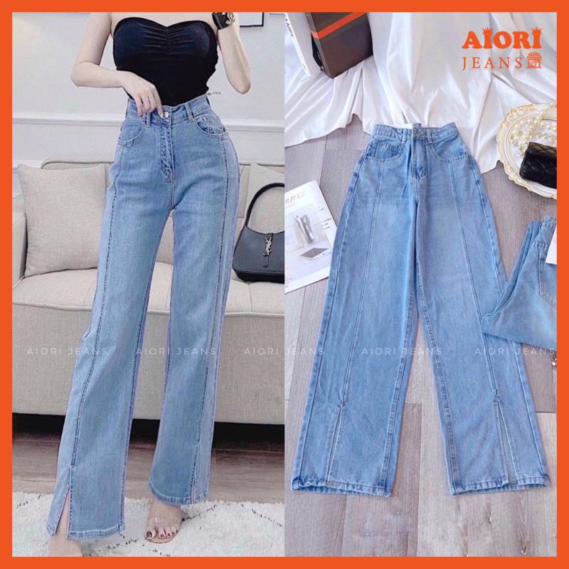 [Mã SRAPR8703 giảm 50% tối đa 20k đơn 0Đ] Quần Jean Nữ AIORI Ống Rộng Lưng Cao Trơn Jeans Ống Suông Cạp Cao_AJ3391