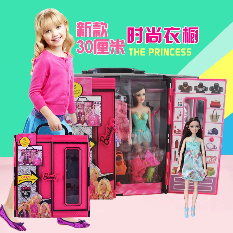 Bộ Đồ Chơi Tủ Quần Áo Búp Bê Barbie Thời Trang Cho Bé Gái