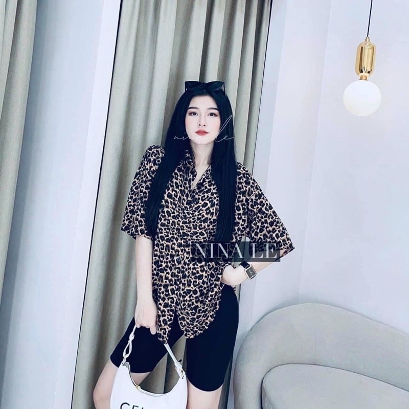 Sét áo sơmi beo tay lỡ kèm quần thun ngố