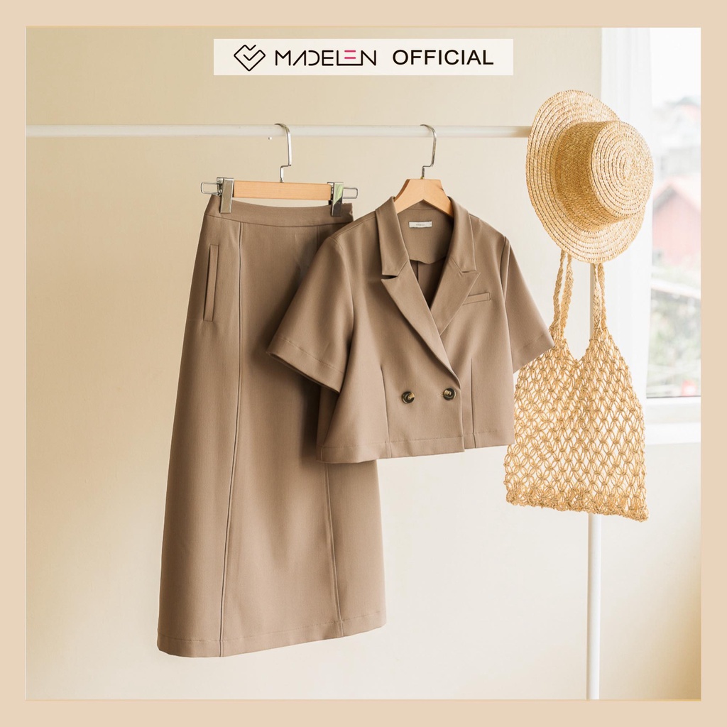 Set áo blazer dáng ngắn và chân váy màu nâu MADELEN (có rời set )