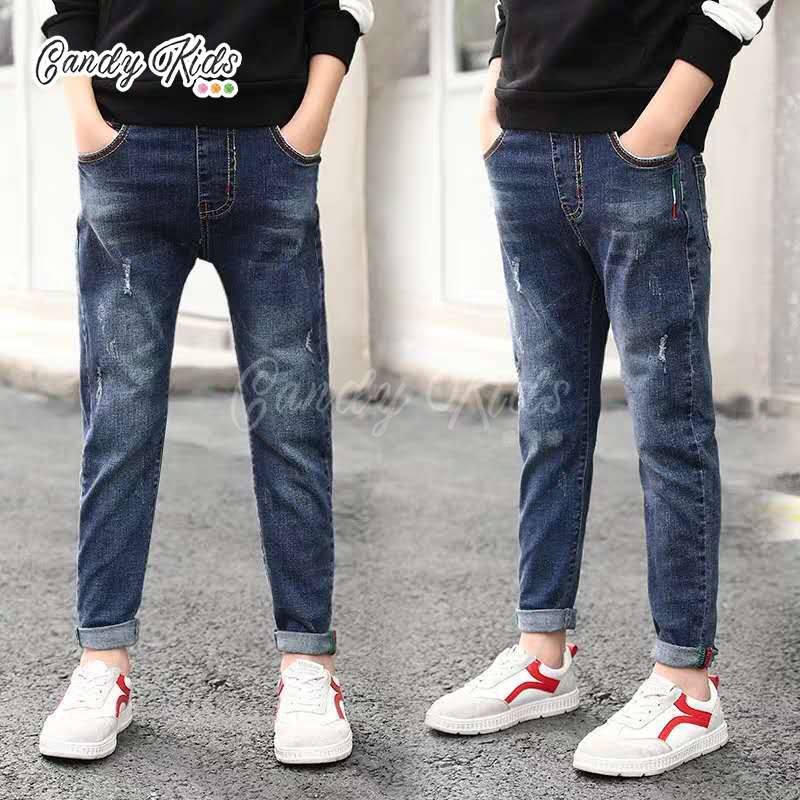 Quần Jeans Lưng Thun Thời Trang Cho Bé Trai 4-14 Tuổi