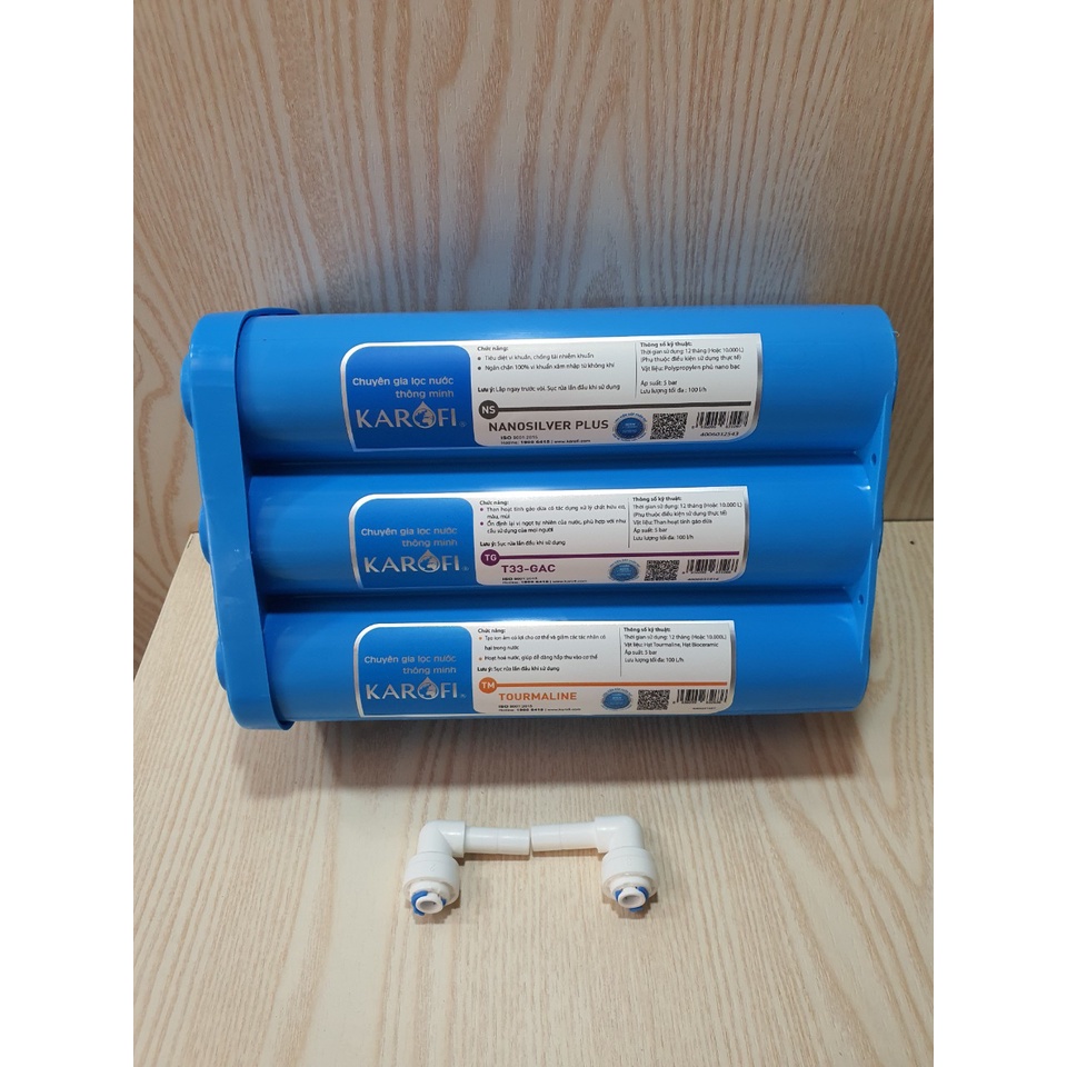 Cụm 6 lõi lọc Smax hiệu suất cao HP 6.2 Karofi, có thể nâng cấp máy của các hãng khác bằng 2 cút chuyên dụng tặng kèm.