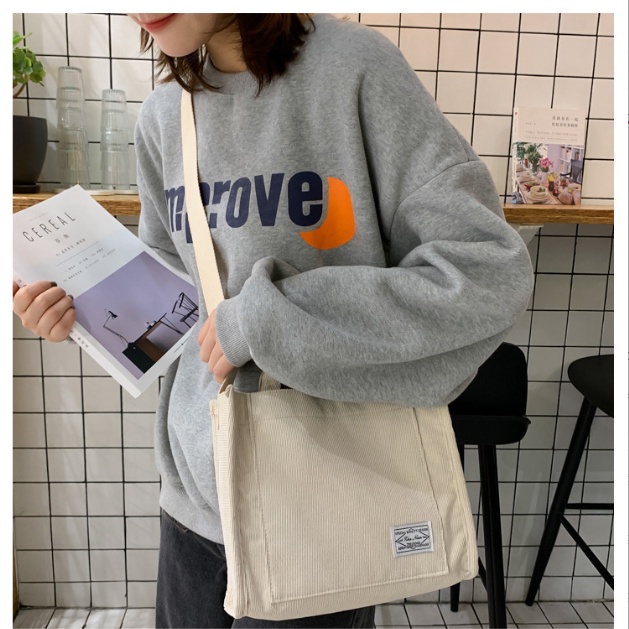 Túi xách đeo chéo bằng vải nhung cotton phong cách vintage thời trang cho nữ