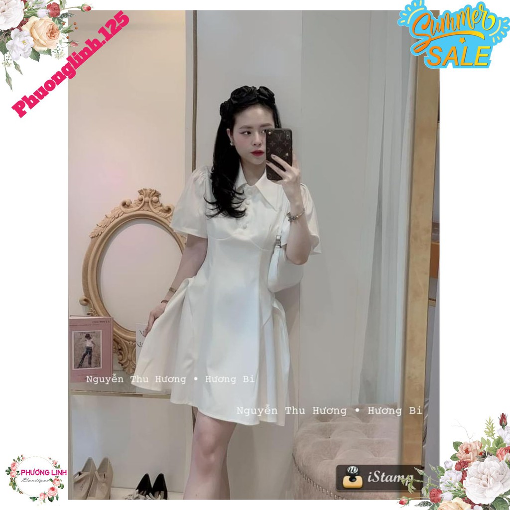 VÁY TRẮNG CỔ LÁ CÚC BỌC TAY XOÈ | BigBuy360 - bigbuy360.vn