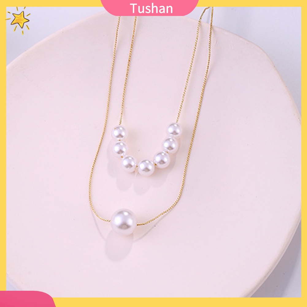 vòng cổ Hai Tầng Đính Ngọc Trai Giả Thời Trang Nhật Hàn Cho Nữ