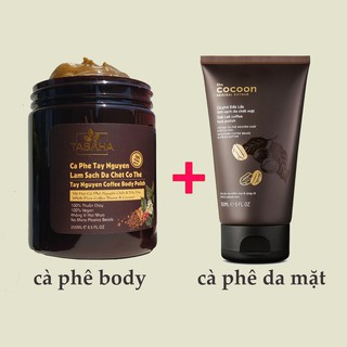 Combo Tẩy da chết mặt cà phê Cocoon 150ml + Cà phê làm sạch da chết toàn thân Tabaha 250ml
