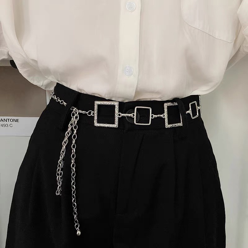 [ New] Chuỗi phụ kiện trang trí thắt lưng váy nữ Đai xích 2 màu ô vuông đơn giản cá tính