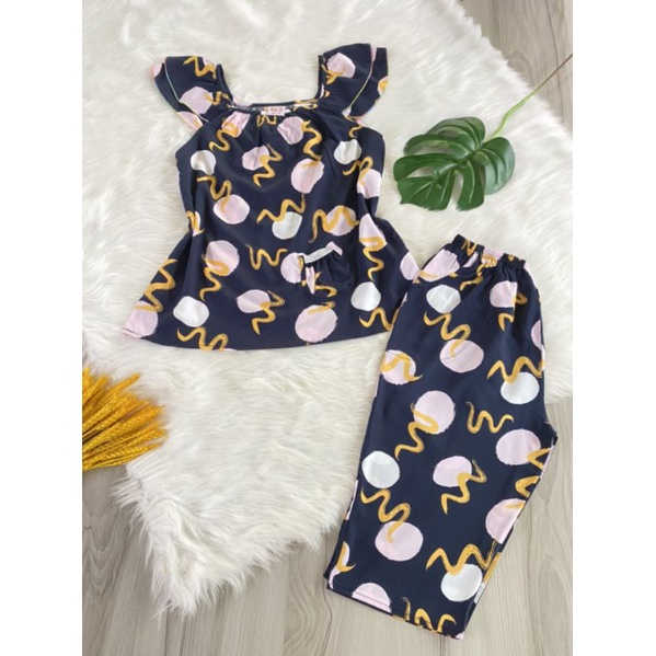 Bộ lanh (tole) nữ quần lửng tay 2 lớp có túi áo
