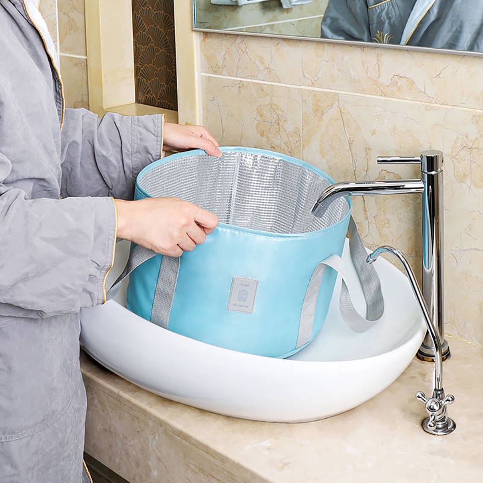 Bồn Ngâm Chân - Xô Vải Giữ Nhiệt Gấp Gọn Có Nắp Đậy, Đựng Nước Nóng Lạnh Ngâm Chân, Rửa Mặt, Giặt Đồ, Bảo Quản Thực Phẩm