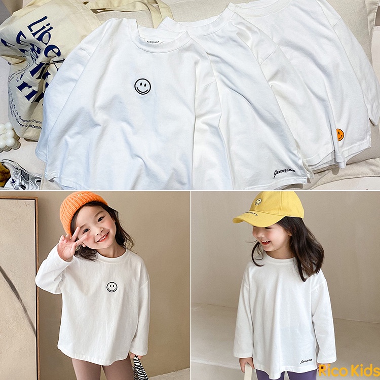Áo thun trắng dài tay thu đông cho bé gái từ 8kg chất xịn phong cách Hàn Quốc mã N034