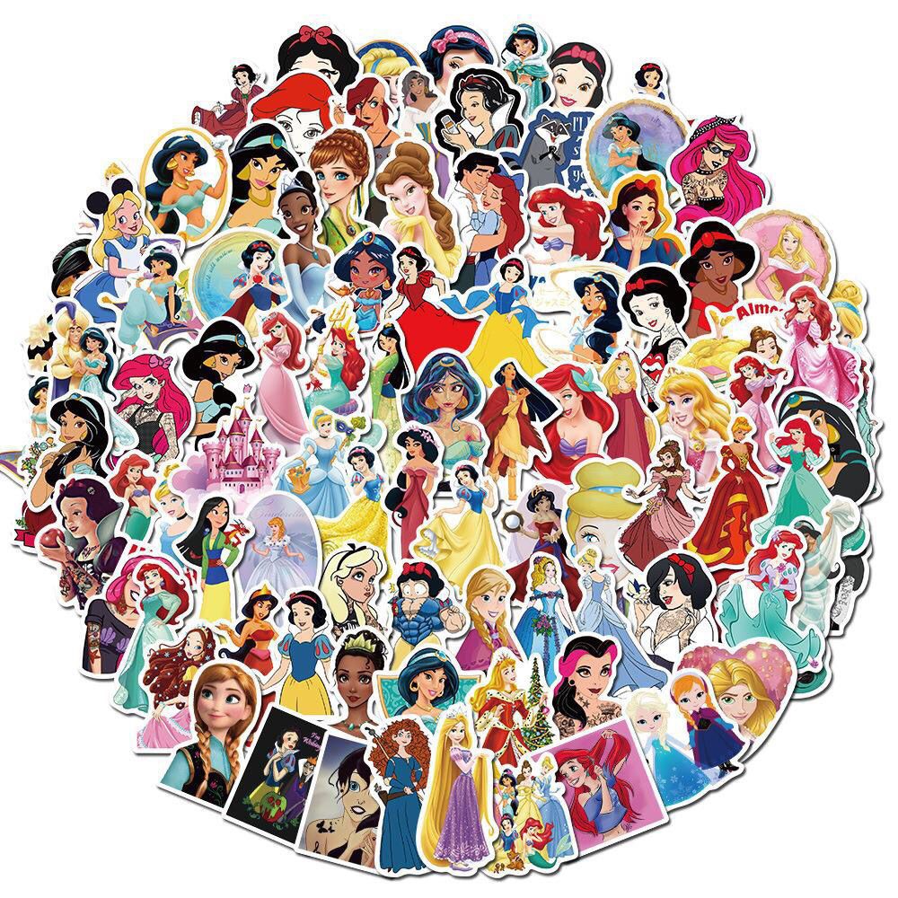 100 Sticker Dán Laptop, Xe Đạp Hình Công Chúa Disney