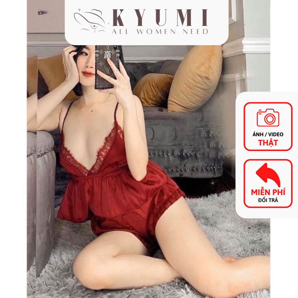 Đồ ngủ sexy đồ ngủ 2 dây phối ren ngực KYUMI OFFICIAL, chất liệu lụa satin mềm mịn, freesize 40-65kg tùy chiều cao 008 | BigBuy360 - bigbuy360.vn