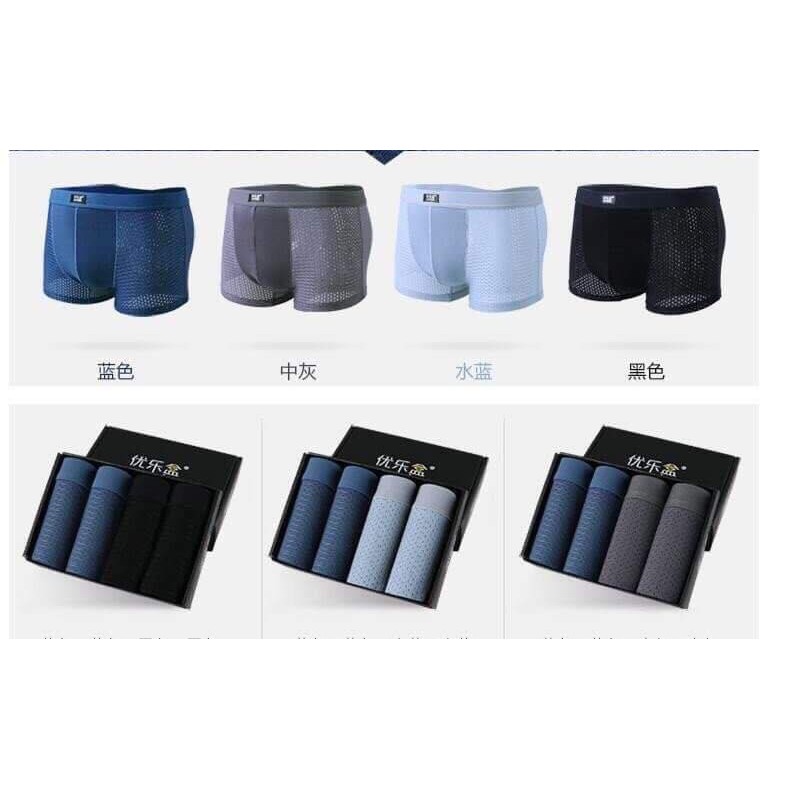 Hộp 4 Quần Sịp Thông Hơi-  Quần Sịp Đùi Nam Cotton Co Giãn 4 Chiều Thấm Hút Mồ Hôi