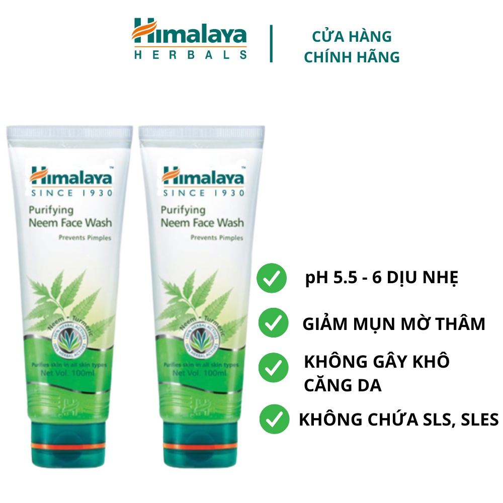 [TẶNG 1 TONER 175ML] Set 2 sữa rửa mặt làm sạch mụn chiết xuất lá neem Himalaya Neem Face Wash 100ml/ tuýp