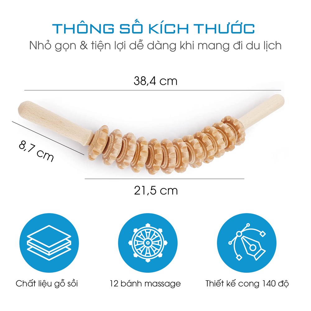 Dụng Cụ Cây Lăn Massage Bằng Gỗ AjiDO - Massage Toàn Thân, Giảm Đau Mỏi Và Phục Hồi Cơ Bắp