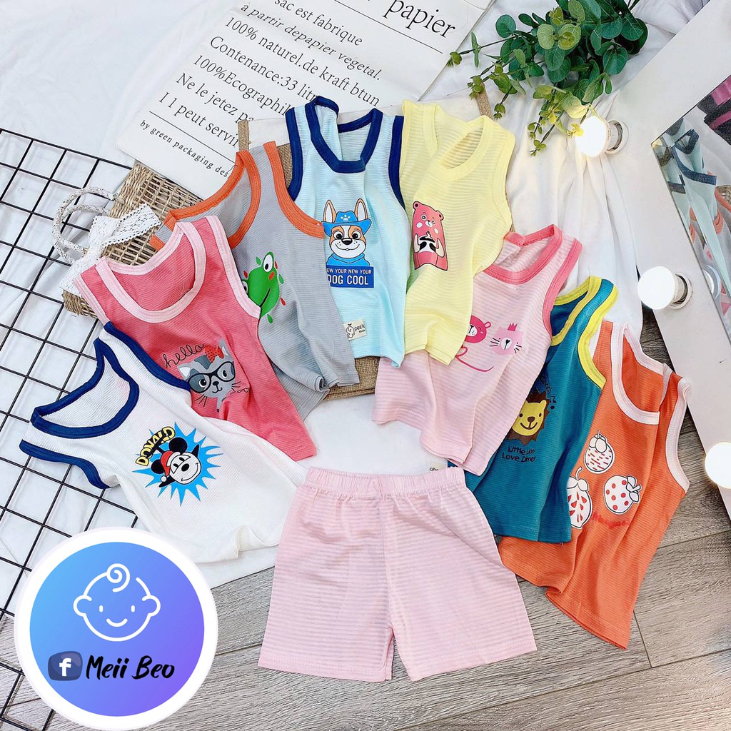 SALE  Bộ Ba Lỗ Chất Cotton Viền Màu Nhiều Họa Tiết Động Vật Dễ Thương Cho Bé ( 8-20kg)  Meii Beo Sho