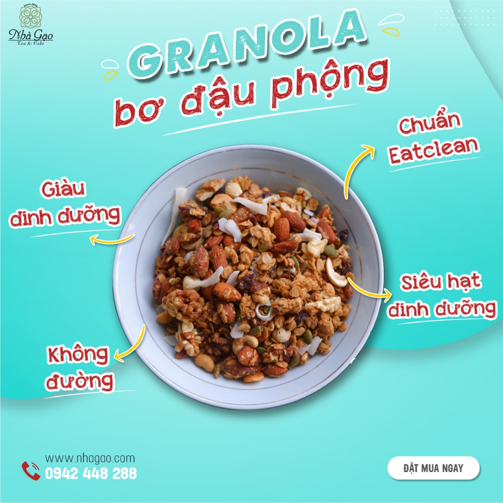 Granola vị bơ đậu phộng siêu hạt dinh dưỡng Nhà Gạo