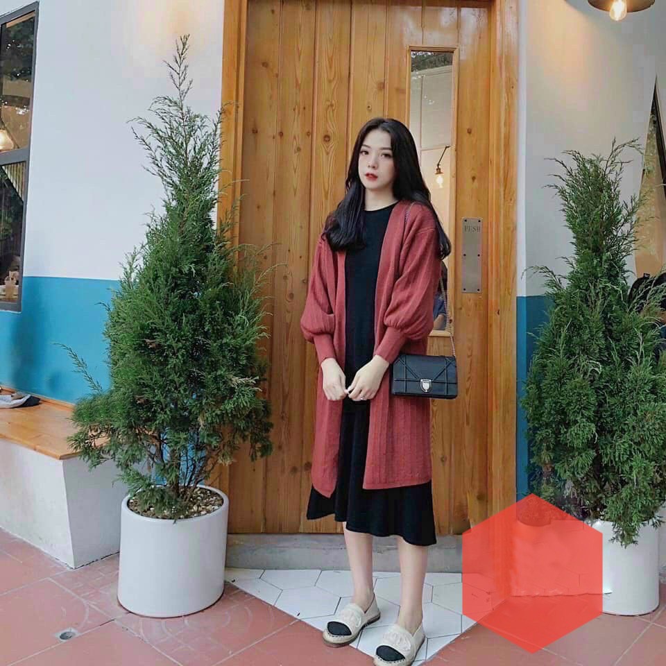 Áo khoác choàng len cardigan tay bồng dáng dài cực xinh | BigBuy360 - bigbuy360.vn