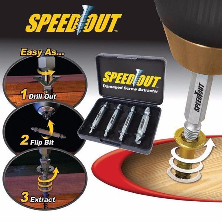 Bộ 4 Mũi Khoan Đa Năng Speed Out Giúp Loại Bỏ Ốc Vít, Bulong Chất Liệu Thép Carbon Dùng Cho Máy Khoan