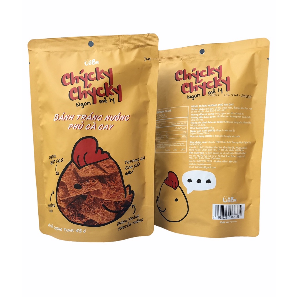 Snack Bánh Tráng Nướng Phủ Gà Cay Chycky Chycky Cô Ba 45g đồ ăn vặt,mồi nhậu ngon,giá rẻ cho dân văn phòng