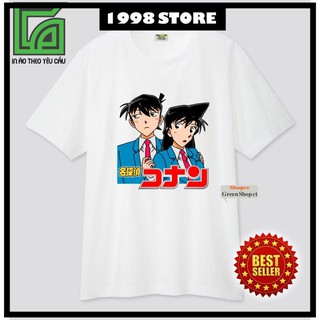 (GIÁ HỦY DIÊT) Áo Thun In Hình Edogawa Conan và Ran Mouri Màu Trắng Đen S134