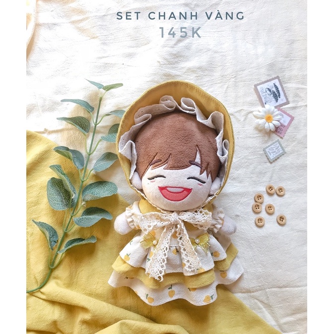 Bộ đầm chanh vàng - Outfit doll 15cm 20cm IDV
