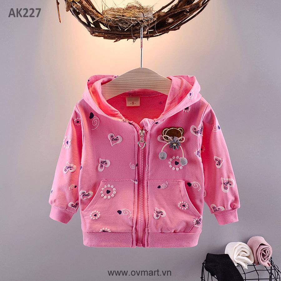Áo khoác bé gái nỉ hồng trái tim ak227