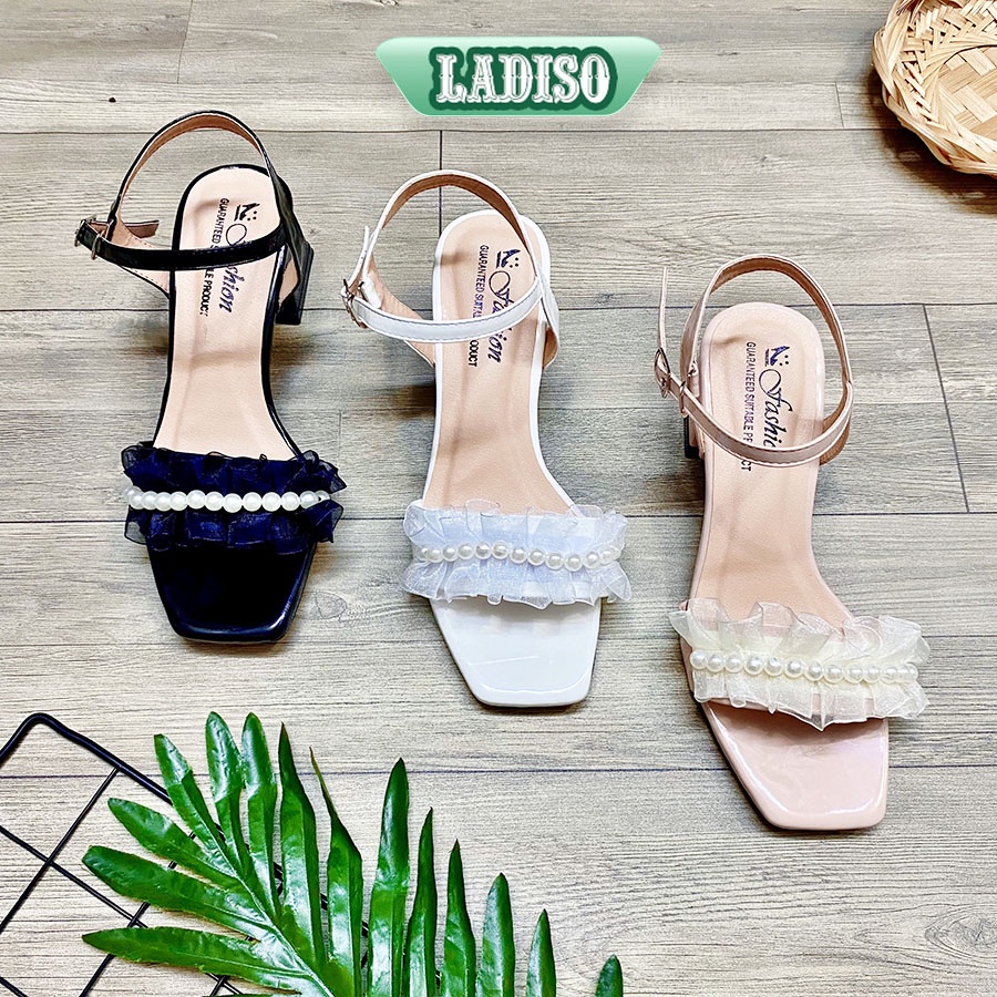 Giày sandal nữ dép nữ quai ngang chuỗi ngọc LADISO siêu dễ thương hàng hot trend chiều cao 5cm TT368