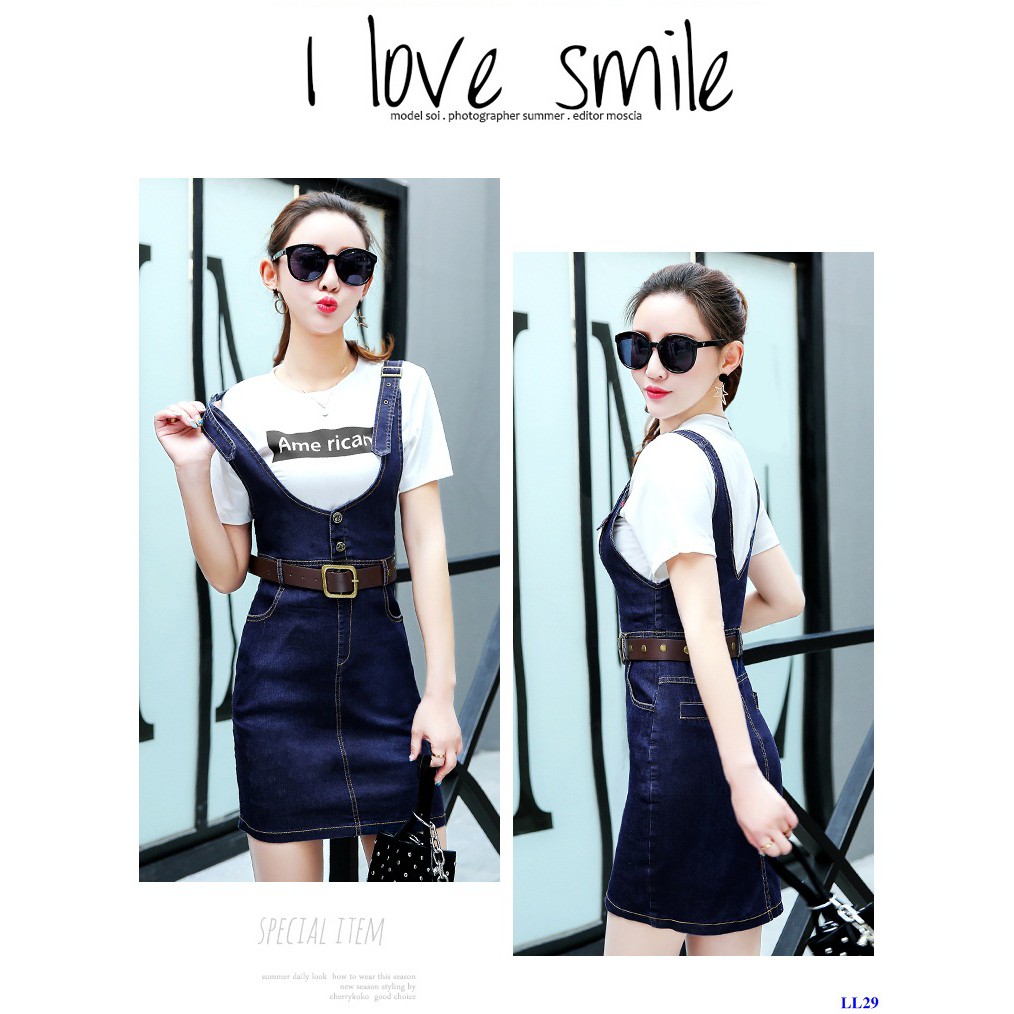 Đầm Yếm Jean Dáng Ôm Không Kèm Áo Và Belt