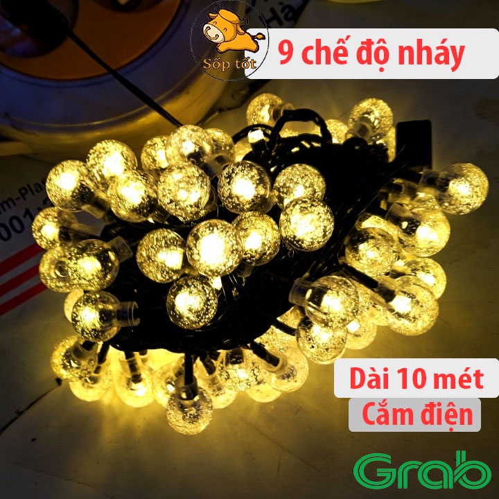 Đèn led trang trí, có 9 chế độ nháy, dây dài 10m hình bóng tròn bọt tuyết, trang trí tết, trang trí ngoài trời GD202