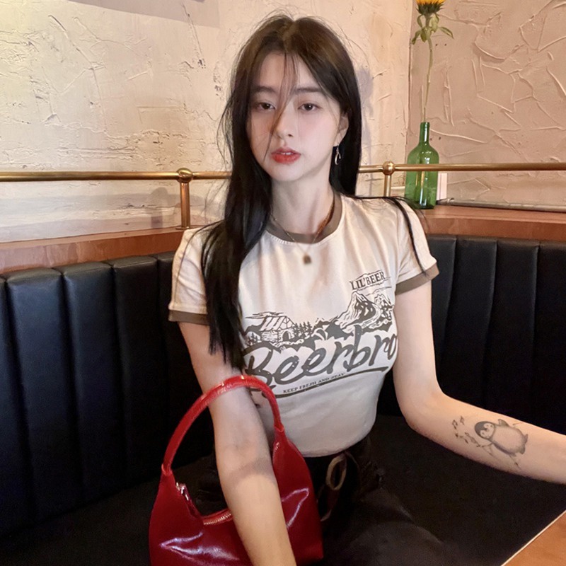 Áo Thun Tay Ngắn Cổ Tròn In Chữ Phong Cách Hàn Quốc