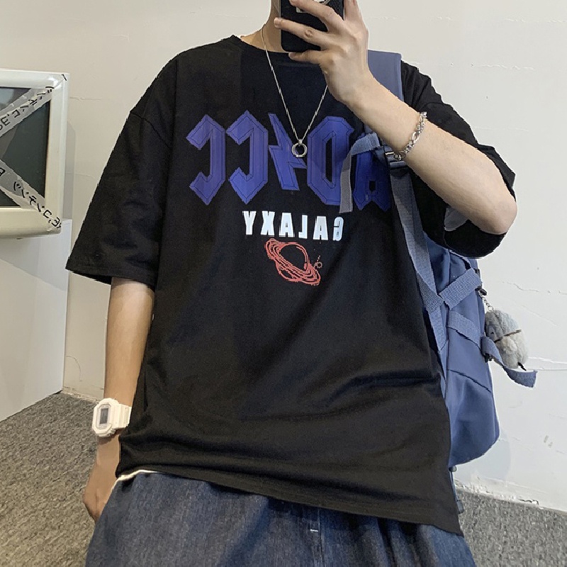 Áo thun tay ngắn dáng rộng in chữ thời trang Nhật Bản sành điệu cỡ S-8Xl cho nam