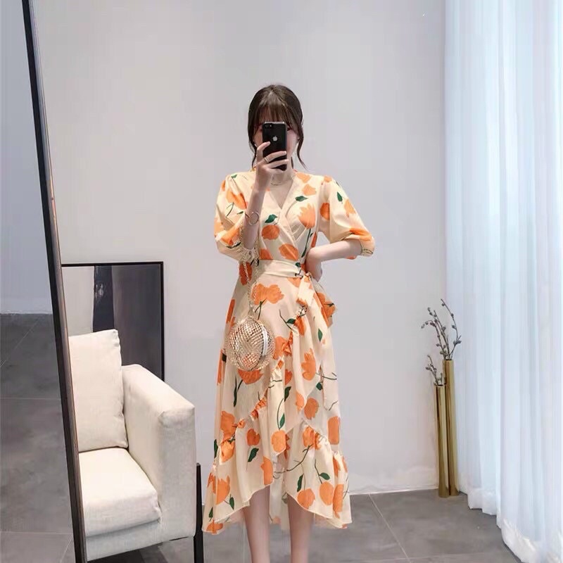 đầm bông lụa suông kiểu vạt chéo tay lỡ