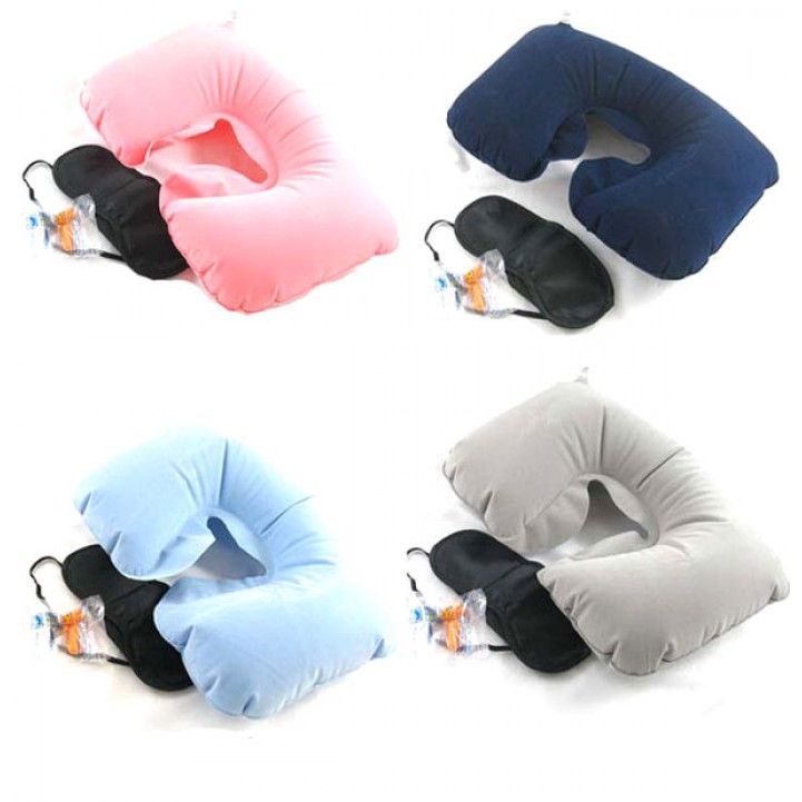 Gối hơi du lịch kèm bịt mắt, bịt tai