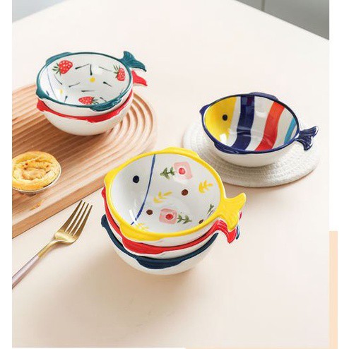 Bát gốm sứ ăn dặm, bát ăn dặm kiểu nhật cho bé Hình Cá Sóng Nước