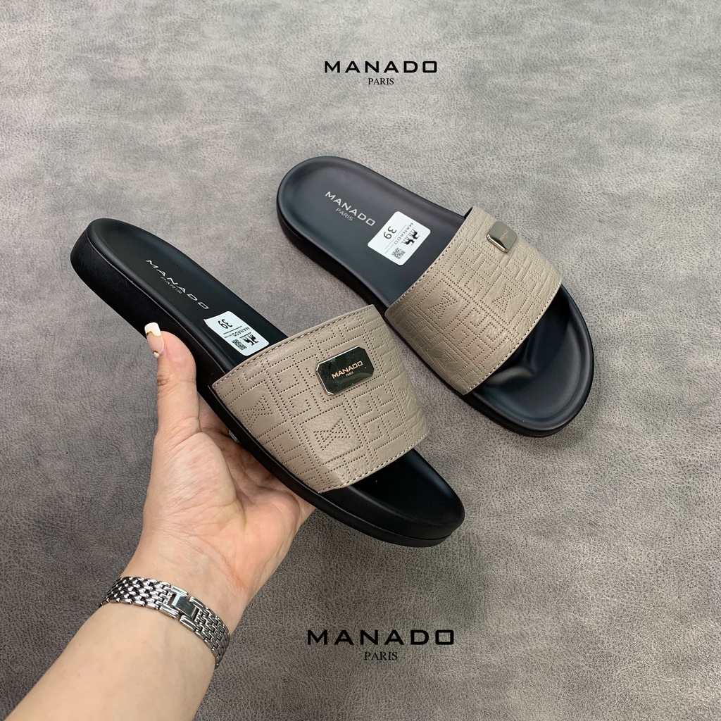 Dép Da Manado Cao Cấp Mã MND08 Màu Kem- Chất Liệu Da Bò Ý Cao Cấp Nhập Khẩu, Đế Cao Su Mềm Chống Chịu Nước Rất Tốt