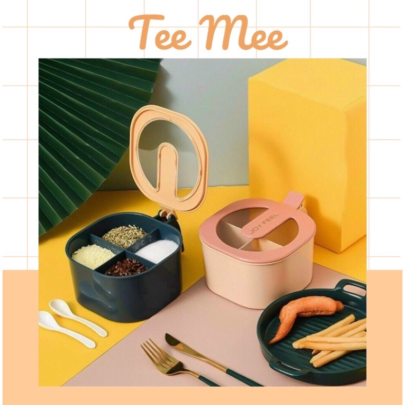 Hộp, Hũ đựng gia vị 4 ngăn có nắp đậy vệ sinh hàng cao cấp siêu bền