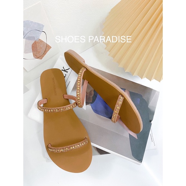 Dép Nữ Thời Trang Đế Bệt Hai Quai Đá Shoes Paradise MS01