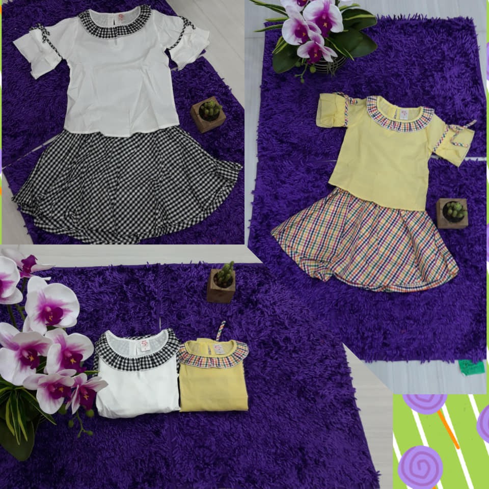 Set áo tay lỡ + chân váy Caro