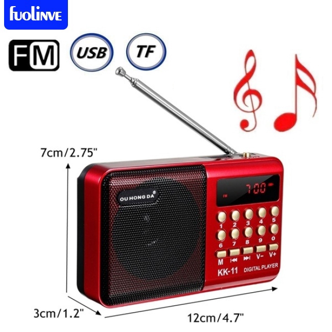 Đài radio FM K11 điện tử sạc pin mini cầm tay kiêm máy phát MP3 hỗ trợ USB và TF