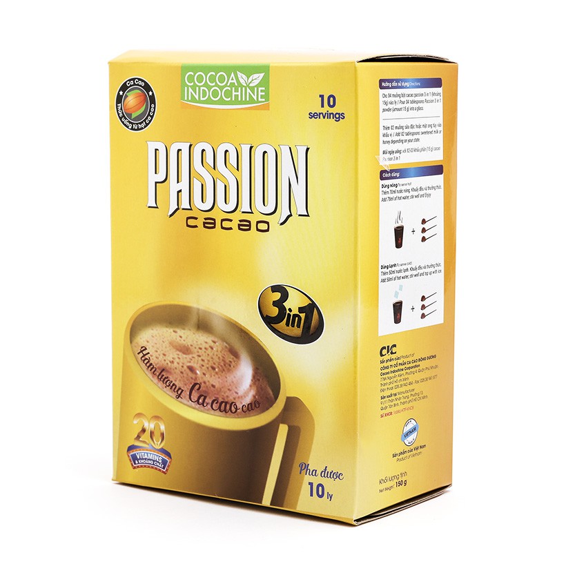 Ca cao hoà tan Passion 3 in 1 (Hộp 150g) - Cocoa Indochine