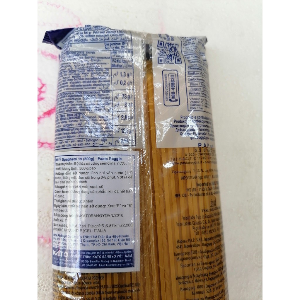 [Mã 77FMCGSALE1 giảm 10% đơn 250K] Mì Ý Spaghetti Pasta Reggia No.19 – gói 500gr | BigBuy360 - bigbuy360.vn