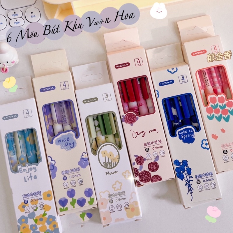 6 MẪU BÚT BI BẤM MỰC NƯỚC ĐEN PHIÊN BẢN KHU VƯỜN HOA