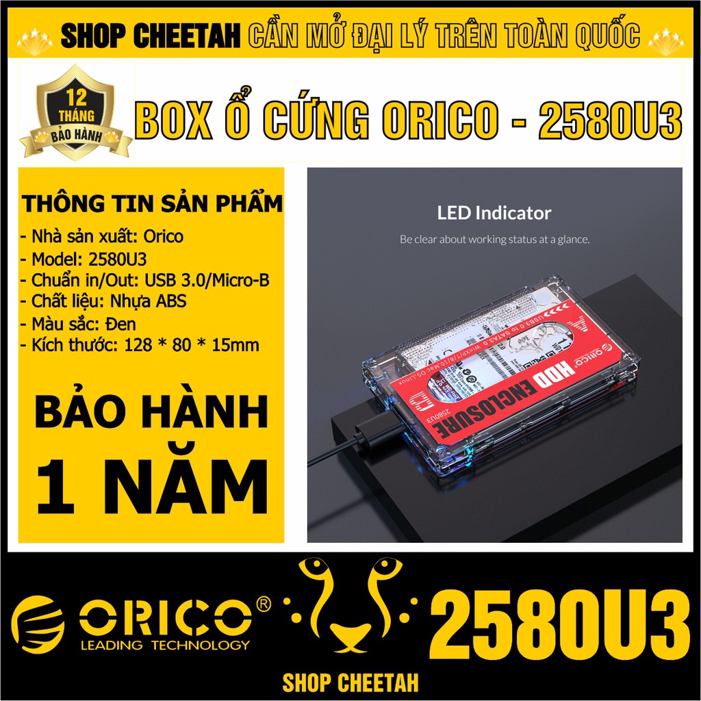 Box ổ cứng 2,5inch Orico 2580U3 Sata3 – USB3.0 – CHÍNH HÃNG – Bảo hành 12 tháng – Box HDD – Box SSD