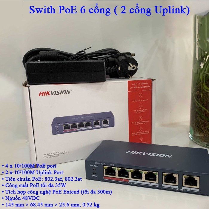 Bộ chia mạng, Switch POE HIKVISION  6 cổng, 9 cổng, 18 cổng chuyên dụng cho camera IP POE - Hàng chính hãng