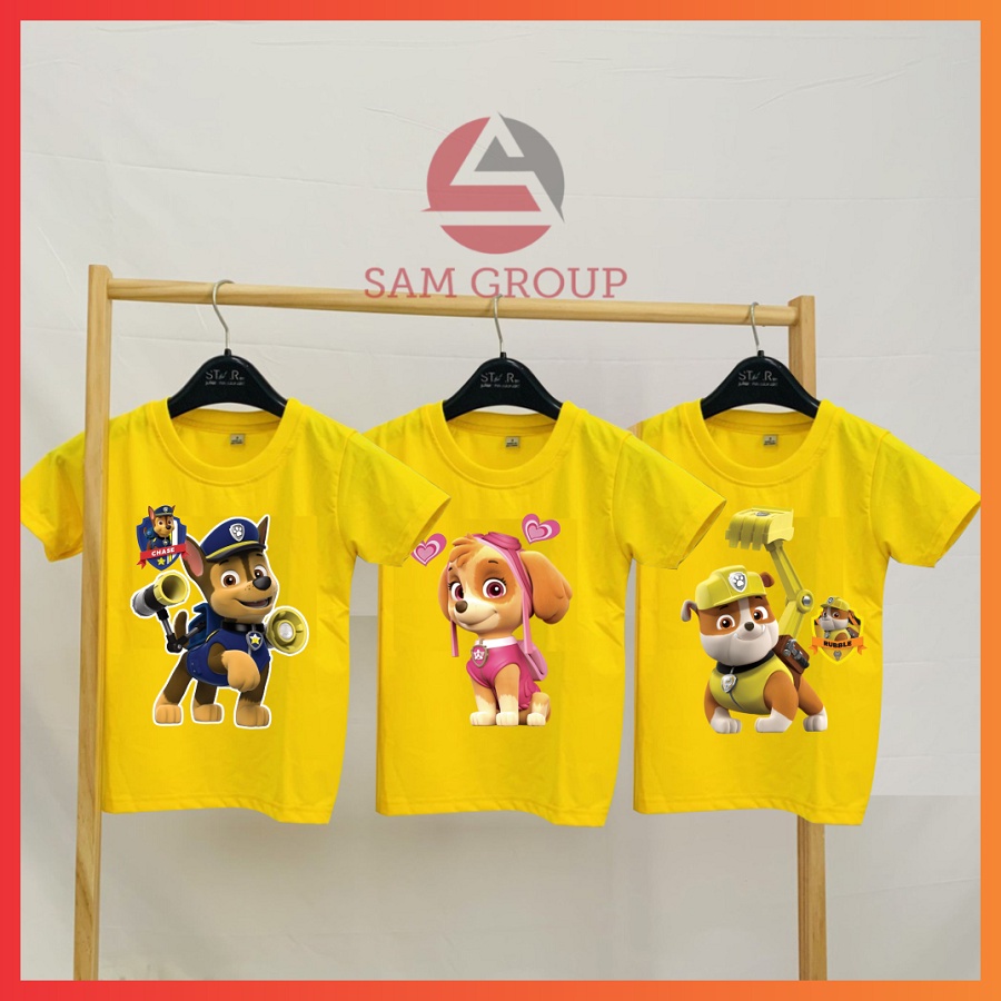 Áo thun cho bé in hình những chú chó cứu hộ paw patrol màu vàng cộc tay cho bé trai bé gái