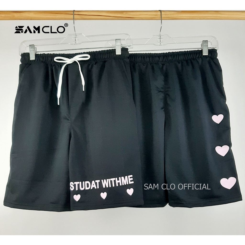 Quần đùi - Quần lửng nữ SAM CLO form rộng dáng unisex mặc ở nhà, đi chơi, thể thao in chữ STUDAT WITH ME