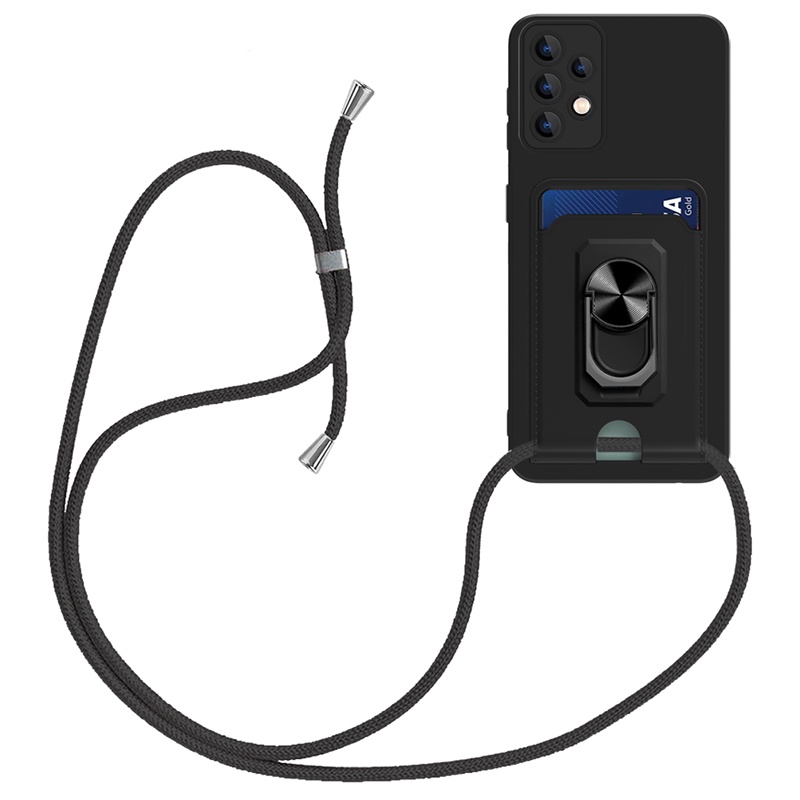 Samsung A52 5G ốp lưng Card Slot Finger Ring Holder Soft Phone Case A52 5G A52 A02s A03s A30s A50s A50 A72 5G A72 A20 A30 A53 5G A73 5G Camera Protection Anti-fall Shockproof Cases &amp; Covers With Lanyard